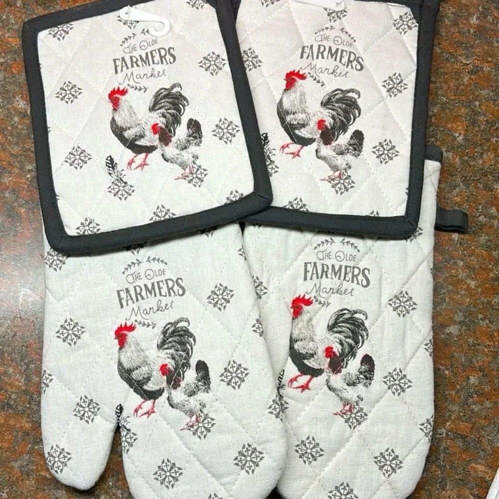 NWT 3-pc Set French Country Oven Mitt, Hot Pad & Tea Towel Fine Quality
